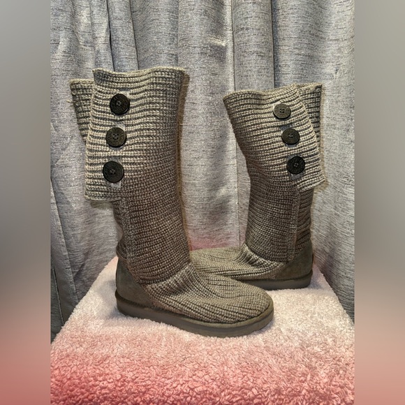 UGG Gray Knit Button Boots - Picture 1 of 9